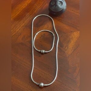 Elegant Pandora set Silver Necklace and Bracelet Set